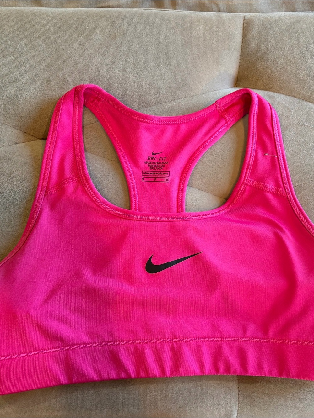 Nike Bright Pink Racerback Sports Bra with Black Swoosh